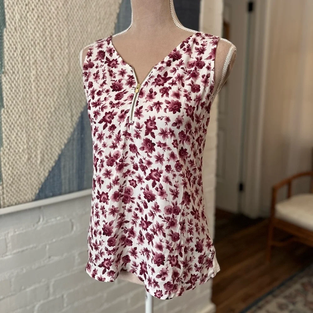 Express White and Purple Floral Tank Top